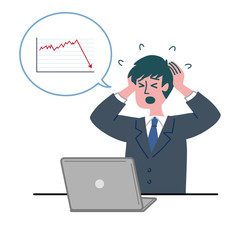 スーツ　男性　パソコン　グラフ　株価　暴落　下降