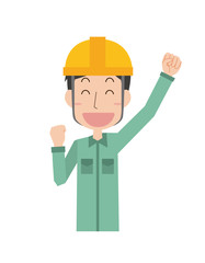 男性　作業員　作業者　上半身　ガッツポーズ　表情　ポーズ