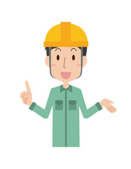 男性　作業員　作業者　上半身　説明　教える