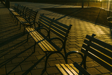 Empty benches on an isolated park