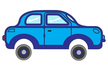 Fotobehang blue cartoon car with white background © Adnan