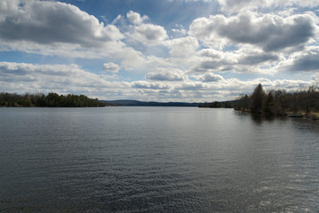 A lake on a partly cloudy day