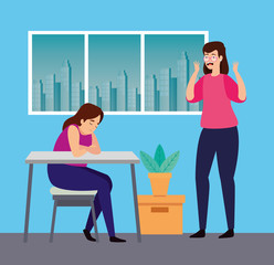 woman with stress attack in workplace vector illustration design