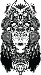 illustration, face, design, black, mask, art, woman, skull, pattern, portrait, white, decoration, head, isolated, fashion, floral, drawing, abstract, ornament, tattoo, dead, gothic, grunge, person, ho
