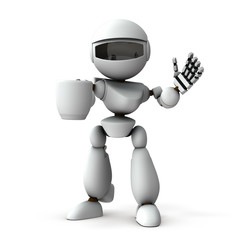 Fototapeta premium コーヒーを片手に挨拶するロボット