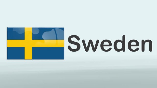 3d Presentation promo intro in white background with a colorful ribon of the flag and country of Sweden