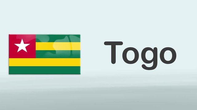 3d Presentation promo intro in white background with a colorful ribon of the flag and country of Togo