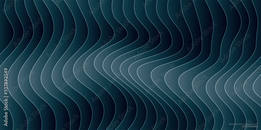 Poster abstract curved lines wave pattern overlay in dark teal blue green colors for vector background, ban