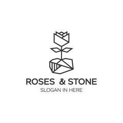 Rose Stone Rock Black Modern Logo Design Icon Vector