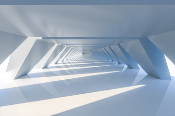 White hexagonal tunnel, modern architecture, 3d rendering.