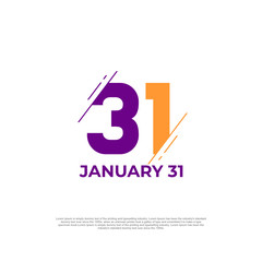 January 31, calender vector for reminder or celebration day. Template design for date and time agenda.