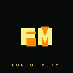 Modern creative shaped FM, MF, F, M logo. Initial Logo Designs Templete with Black Background. Vector Illustration