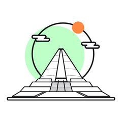 Vector flat illustration historical building of Yogyakarta city Monjali or Monument Jogja Kembali. Simple icon design cartoon for vaction travel Yogyakarta Monjali landmark.