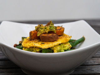 Black-eyed peas, green string beans, sweet potatoes, avocado, plantains