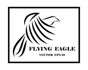 Line art vector logo of eagle that is flying. It surround by a square frame.