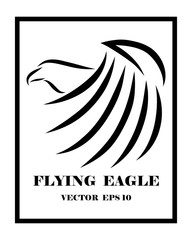 Line art vector logo of eagle that is flying. It surround by a square frame.