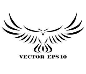 Line art vector logo of hawk that is flying.