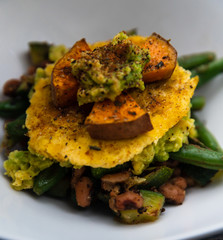 Black-eyed peas, green string beans, sweet potatoes, avocado, plantains