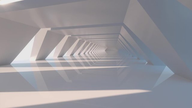 White hexagonal tunnel, modern architecture, 3d rendering.