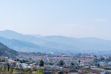 山梨県 フルーツラインから望む甲州盆地