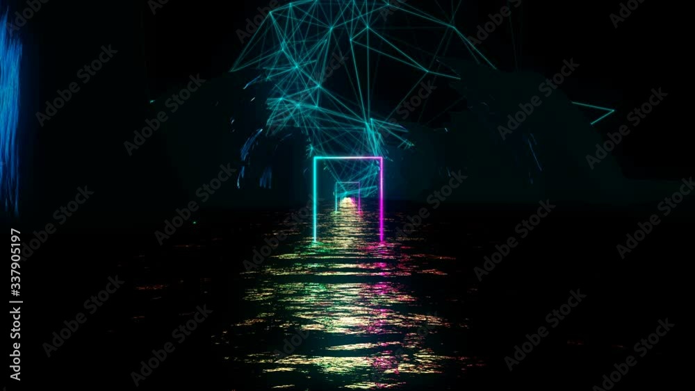 Poster neon fly abatrct backgroun loop animation.