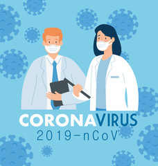 doctors in poster of coronavirus 2019 ncov vector illustration design