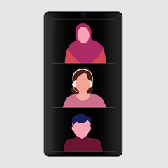 Vector Illustration of online meeting or class or live session on a smartphone.