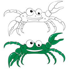 cute cartoon character crab. coloring book outline. vector illustration on a white background.