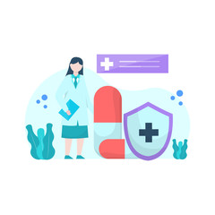 Vector illustration of people explaining the importance of health insurance and its services,suitable for landing page, ui, website, mobile app, editorial, poster, flyer, article, and banner