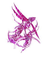 sliced of red cabbage on white background.top view