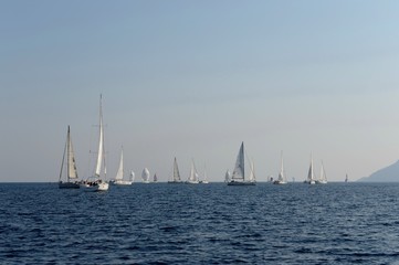 Fototapeta na wymiar Yachts in the Aegean Sea near the Turkish city of Marmaris
