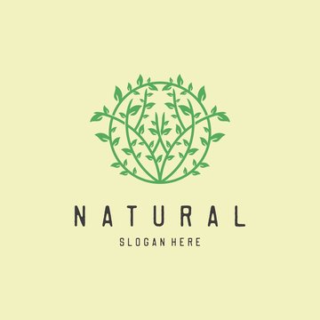 Vector organic natural emblem and logo design template. Green ecology concept, natural cosmetics. circle made with leaves