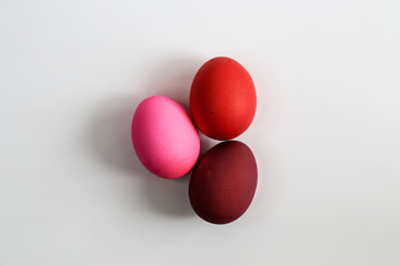 Easter eggs in red shades on a white background