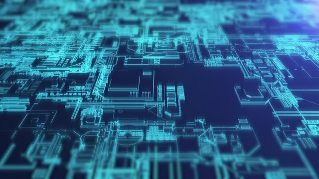 Circuit Board Eletronic Realistic  Animation Loop.3D rendering.