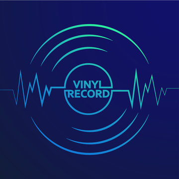 Abstract vinyl record wave music vector with blue background graphic