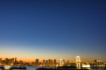 Fototapeta na wymiar Seattle skyline at sunset in Tokyo