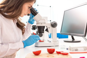 Inspection of the quality of vegetables and fruits in the laboratory of food quality