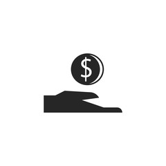 Hand with money black icon isolated on a white background.