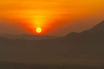sunrise in the morning at Phutok hill view point, Chiangkhan, Loei Province, Thailand.