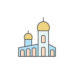 Mosque muslim prayer building flat and thin line icon