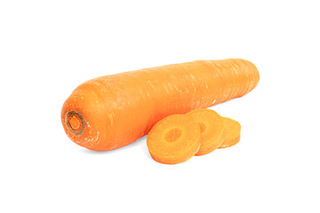Carrot and cut pieces on white background, with clipping path