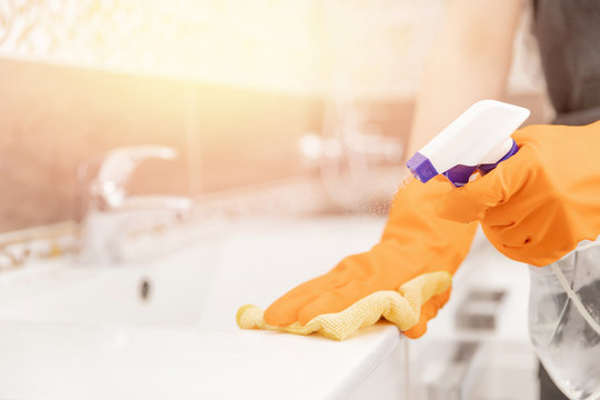 Cleaning Tap From Limescale In Bathroom, Disinfecting Surface From Contamination