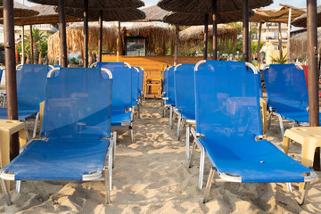 Empty beach bar on sunrise.