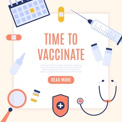 Vaccination concept poster with text place. Vector medical illustration.