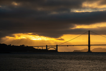 Golden bridge in San Francisco Bay at sunset, California, USA