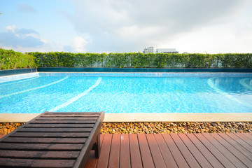 wooden pool bed at the swimming pool