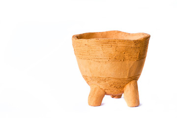 Fototapeta premium hand made clay pots on white background.