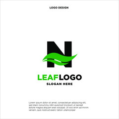 Fototapeta premium Initial Letter N With Leaf Logo