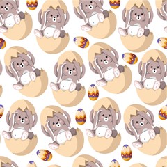 Easter bunny with long ears sitting in egg