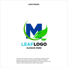 Letter M Green Leaf Logo Design Element, Letter S leaf initial logo template